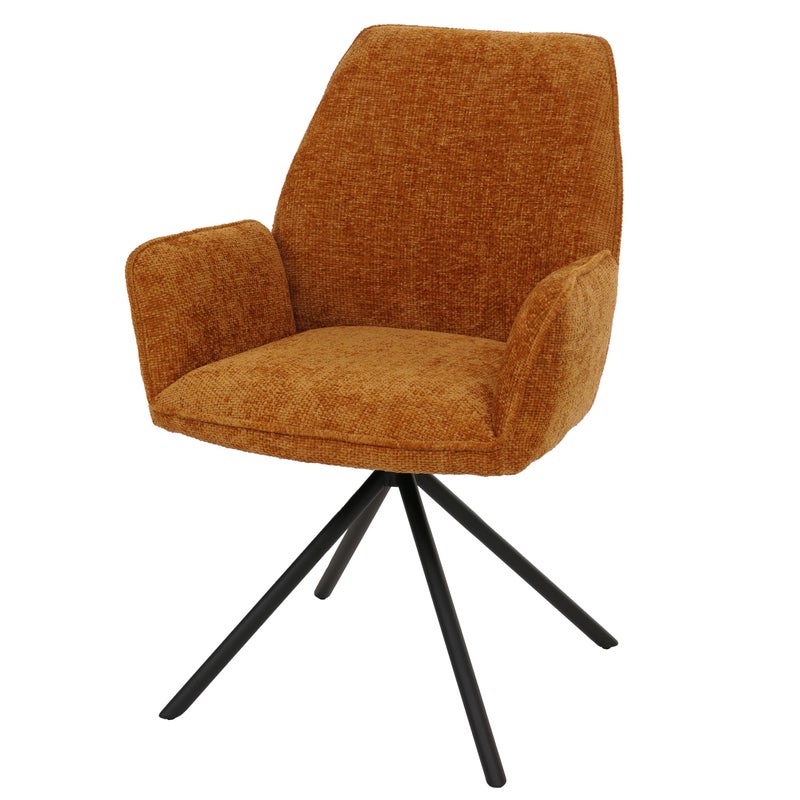 Krzesło do jadalni HWC-G67, krzesło kuchenne Krzesło z podłokietnikami, obrotowe, pozycja automatyczna, szenil Eco-Tex MVG ~ musztardowożółte