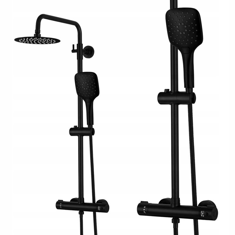 CZARNY ZESTAW PRYSZNICOWY KOLUMNA NATRYSKOWA Z METALOWĄ DESZCZOWNICĄ 20 CM