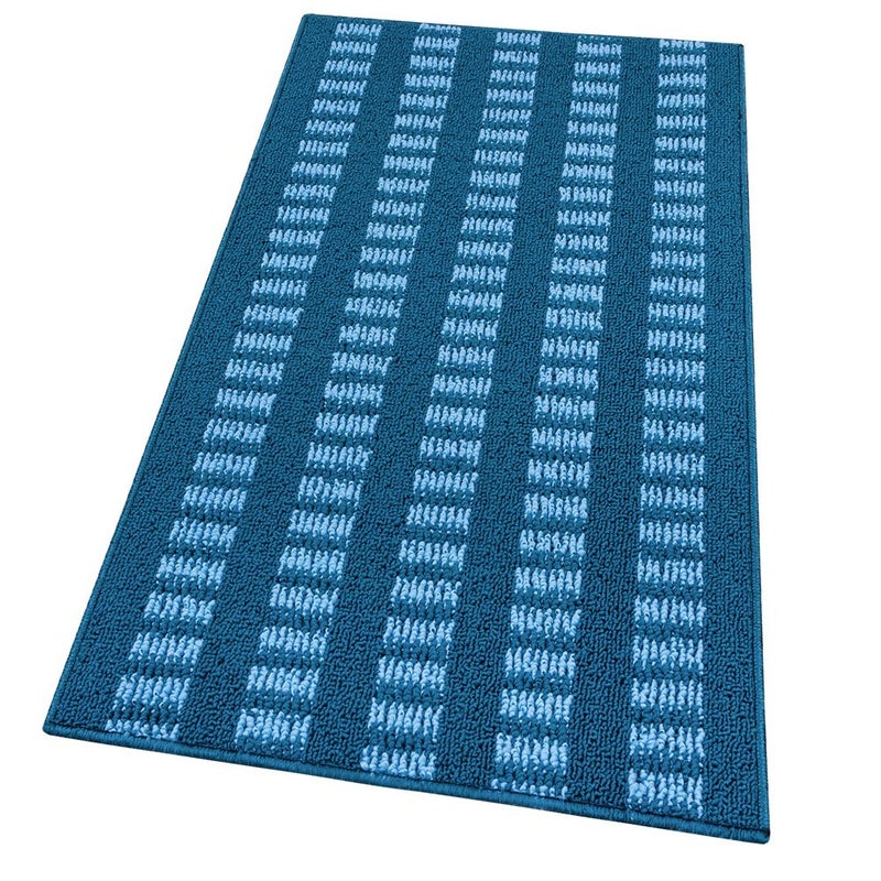 Dywanik Kuchenny 50x110 Cm Miękkie 3D Chłonne Nadające Się Do Prania Antypoślizgowe Obrzeże W Paski Niebieski