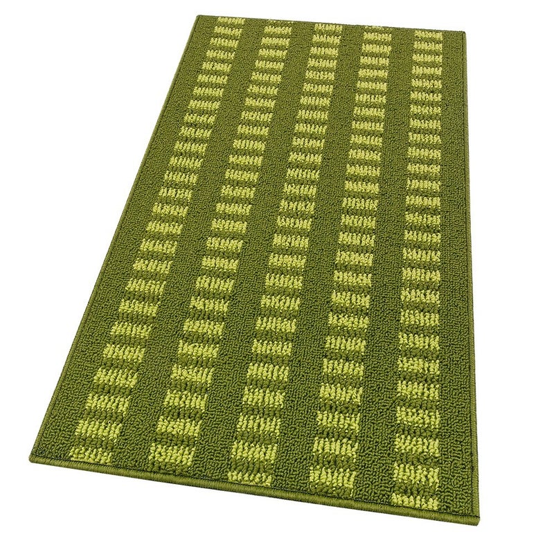 Dywanik Kuchenny 57x180 Cm Miękkie 3D Chłonne Nadające Się Do Prania Antypoślizgowe Obrzeże W Paski Zielony