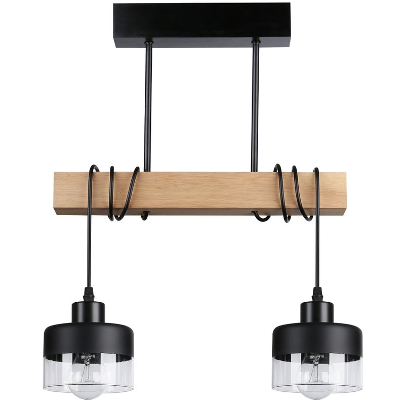 Lampa wisząca żyrandol Stark 2x E27 45 cm IP20 czarna stal drewno szkło MasterLED