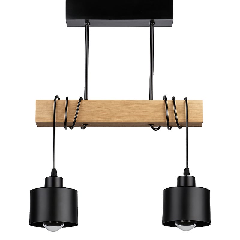 Lampa wisząca żyrandol Elza E27 2-punktowa 45 cm IP20 czarna drewno dąb MasterLED