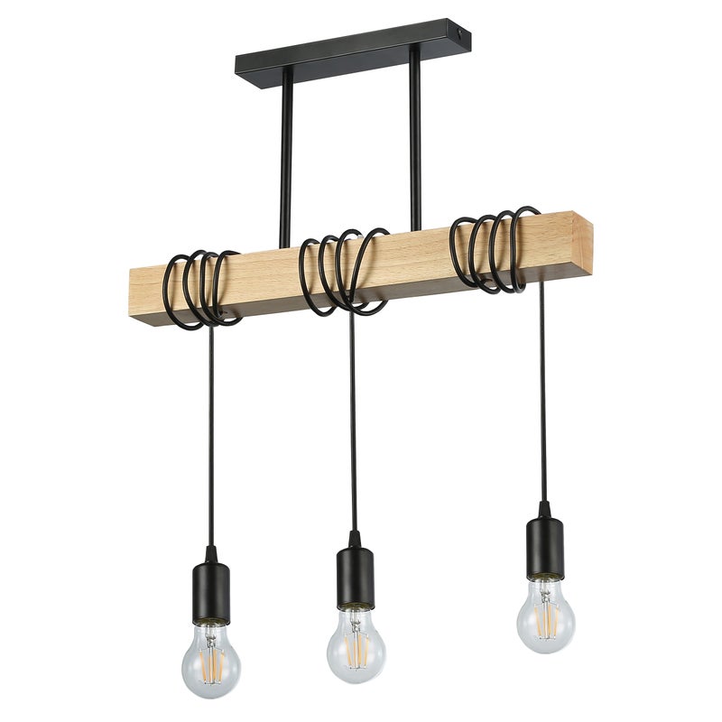 Lampa wisząca sufitowa Nido E27 3-punktowa zwis 150 cm IP20 czarna drewno MasterLED