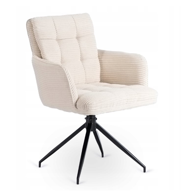 Krzesło Obrotowe Kubełkowe Tapicerowane Do Jadalni Sztruks Kremowy AKITA