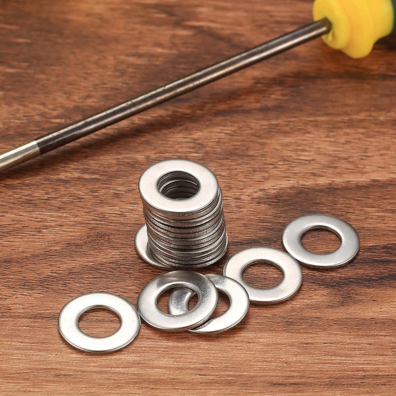 Zestaw 380 podkładek ze stali nierdzewnej, płaskie podkładki zabezpieczające metalowe, 9 rozmiarów, M2 M2,5 M3 M4 M5 M6 M8 M10 M12