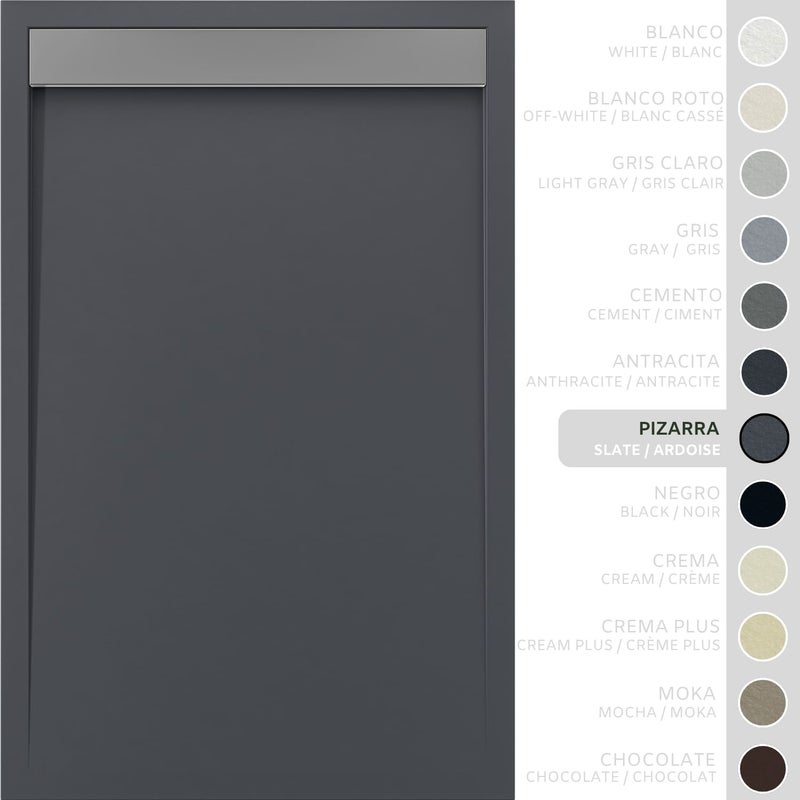 SOULHOME Brodzik prysznicowy– Żywica– Gel Coat– Gładka/Kamienna tekstura – Antypoślizgowy – łupkowy- 180x90- Niski 3cm– Ruszt INOX