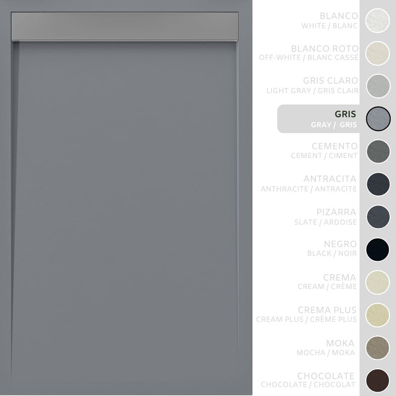 SOULHOME Brodzik prysznicowy– Żywica– Gel Coat– Gładka/Kamienna tekstura – Antypoślizgowy – szary- 120x80- Niski 3cm– Ruszt INOX