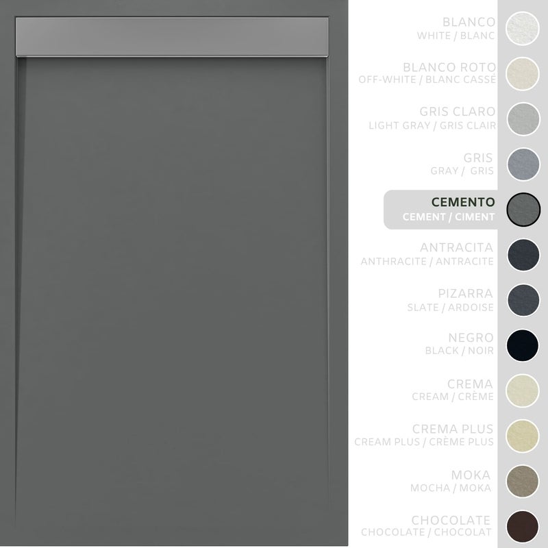 SOULHOME Brodzik prysznicowy– Żywica– Gel Coat– Gładka/Kamienna tekstura – Antypoślizgowy – cementowoszary- 110x90- Niski 3cm– Ruszt INOX