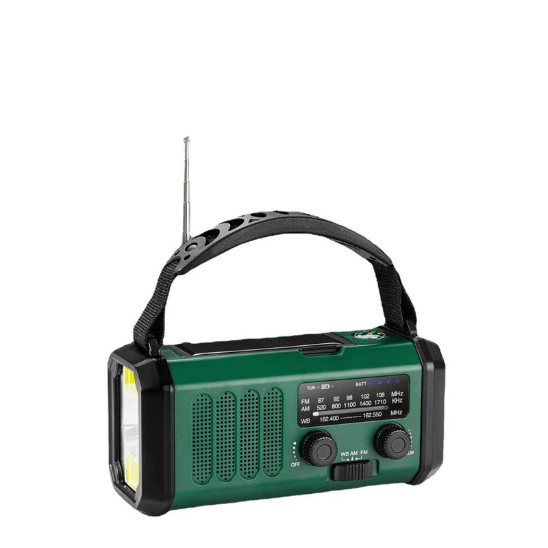 Radio awaryjne z latarką LED, przenośne radio AM/FM NOAA z powerbankiem 10 000 mAh, kolor zielony wojskowy