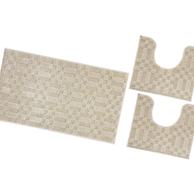 Dywanik łazienkowy 3D Miękki Chłonny Antypoślizgowy Zmywalny Dywanik Nocny Zestaw 3-Częściowy Beżowy