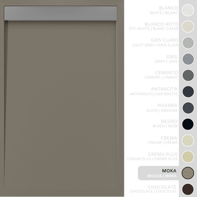 SOULHOME Brodzik prysznicowy– Żywica– Gel Coat– Gładka/Kamienna tekstura – Antypoślizgowy – Moka- 100x80- Niski 3cm– Ruszt INOX