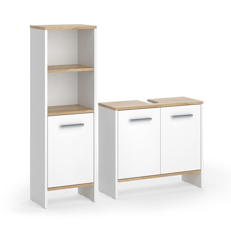 Vicco Zestaw mebli łazienkowych Karli, Biały/złoty dąb, 2 części