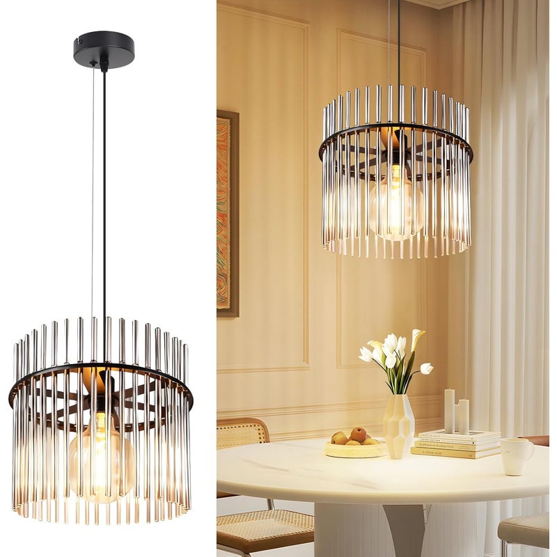 Lampa wisząca Nettlife Black Retro, szklana lampa wisząca z gniazdem E27, 1-płomienna, Ø 30 cm, do stołu jadalnego lub kuchni (bez żarówki).