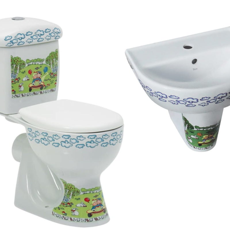 WC kompakt dla dzieci 56x32x61cm odpływ uniwersalny, spłuczka, deska biała, umywalka z półpostumentem, CeraStyle