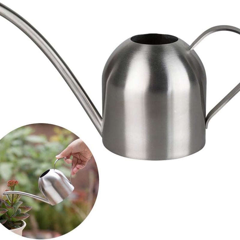 Konewka ze stali nierdzewnej – mała, długa konewka do domu, wnętrz, na zewnątrz, ogrodu, do sukulentów – 500 ml (srebrna)