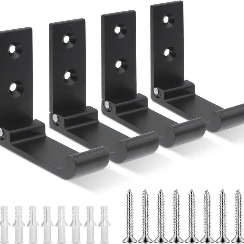 Składane haki ścienne, 4 sztuki uchwytów ściennych na słuchawki, niewidoczne wieszaki na ubrania, wieszak na ręczniki i kurtki (czarny)