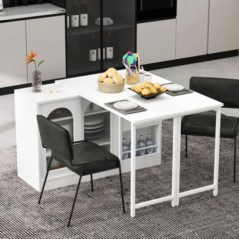 Obrotowa, rozkładana szafka barowa 360° z 2 drzwiami i 2 półkami – 121,5 x 40 x 76,7 cm – MDF – biała