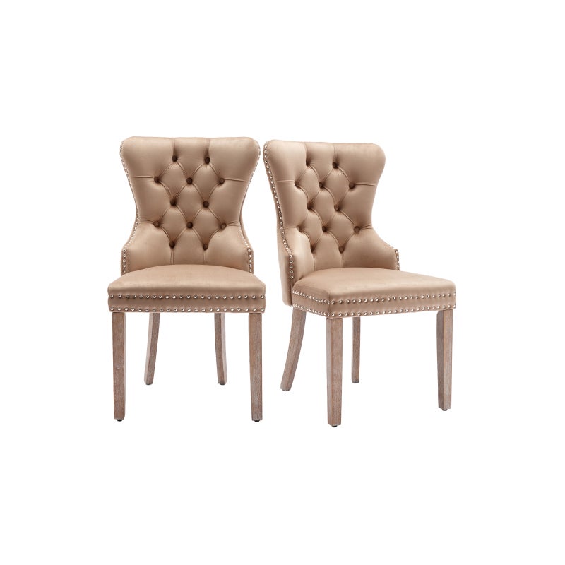 Eleganckie krzesło do jadalni z aksamitu ze srebrnymi guzikami, oparciem w stylu retro, wyściełanym siedziskiem i nogami z litego drewna