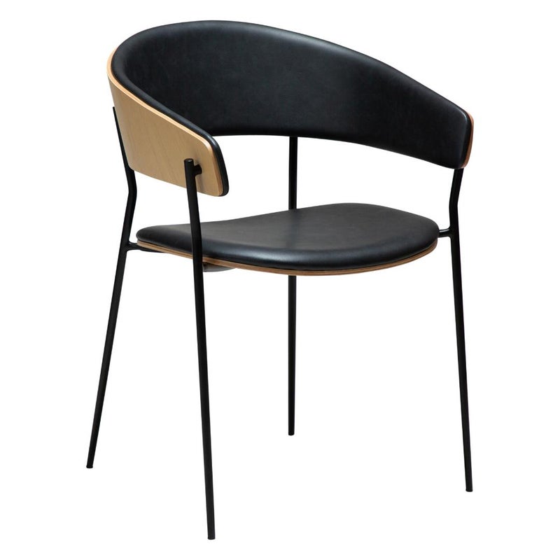 Crib Dan-Form krzesło stołowe z podłokietnikami fornir dąb, PU skóra sztuczna czarny.