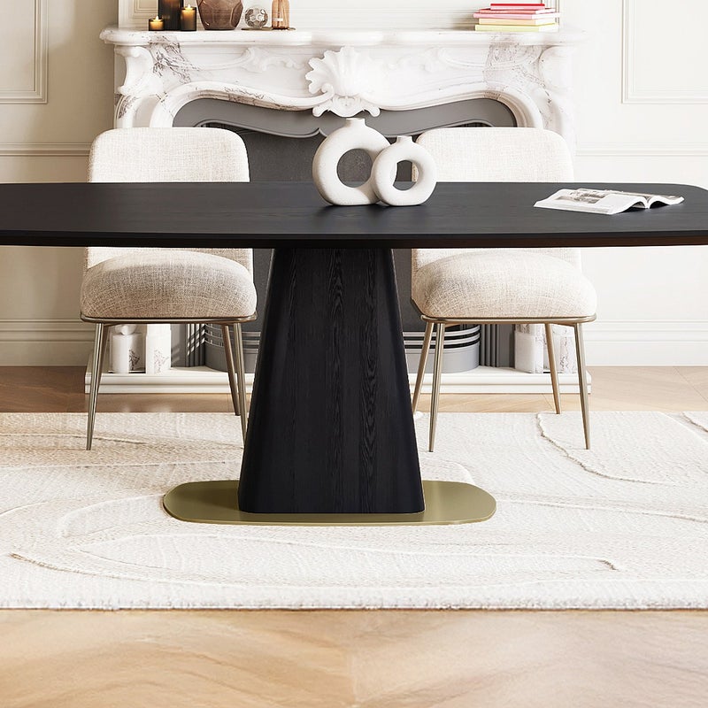 Stół jadalniany dla 8 osób z okleiny jesionowej i metalu - Czarno-złoty - DYLORA