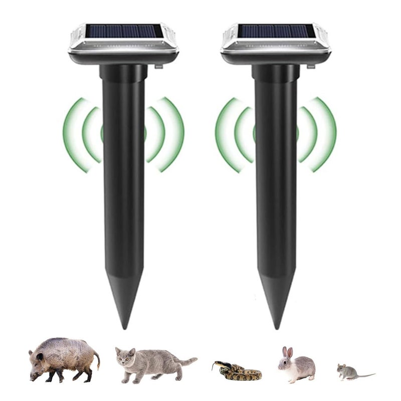 sztuki solarnego odstraszacza kretów – IP66, wodoodporny – odstraszacz kretów – ultradźwiękowy odstraszacz kretów dla kotów, psów i norników, czarny