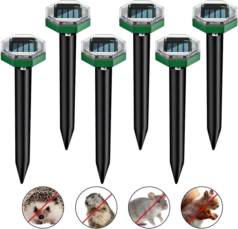 Zestaw 6 solarnych odstraszaczy kretów – odstraszacz kretów, wibracje i ultradźwięki – przeciwko kretom, nornikom i gryzoniom ogrodowym