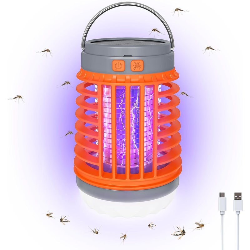 Elektryczny zabijacz owadów 3 w 1 – z funkcją światła i latarki – ładowany przez USB i energię słoneczną – pomarańczowy