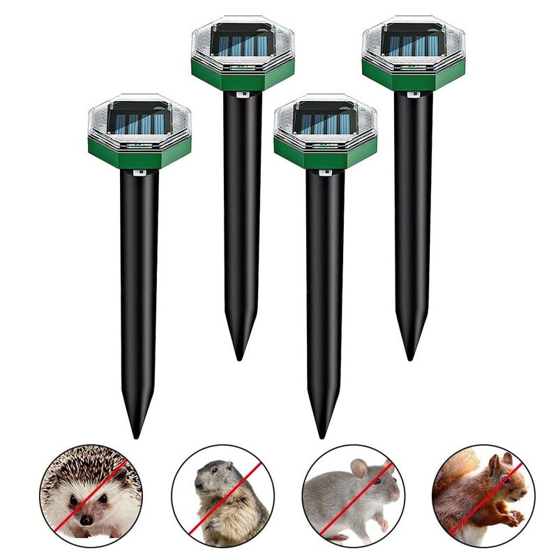 Zestaw 4 solarnych odstraszaczy kretów – odstraszacz kretów, wibracyjny i ultradźwiękowy – przeciwko kretom, nornikom i gryzoniom ogrodowym