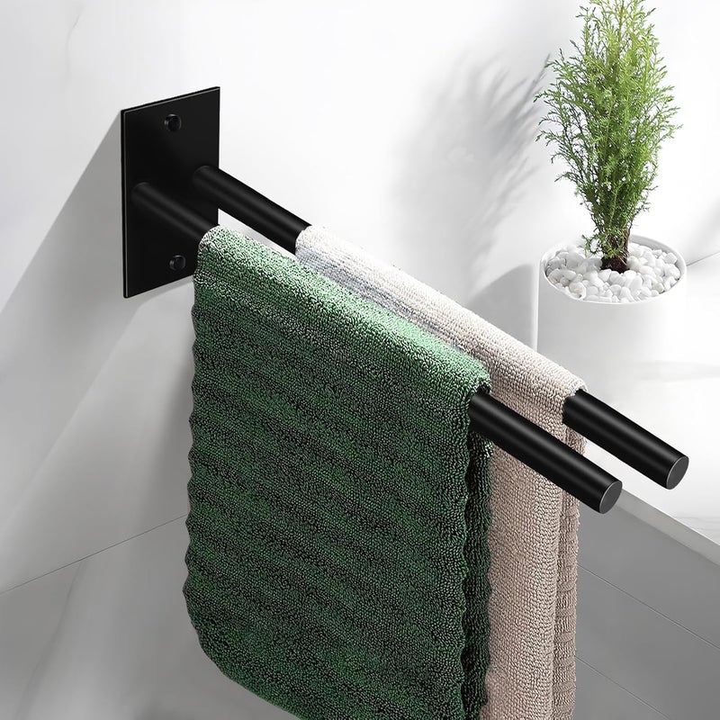 Wieszak na ręczniki z podwójnym ramieniem, bez wiercenia, 39 cm, samoprzylepny, ścienny, do łazienki i kuchni (czarny)
