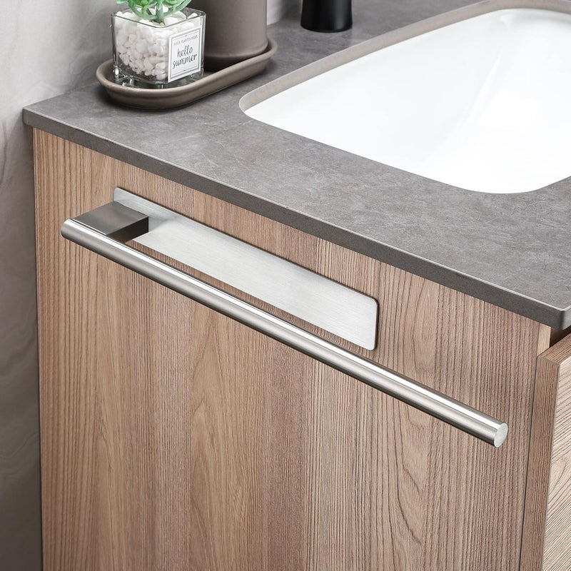 Wieszak na ręczniki ścienny bez wiercenia, szczotkowana srebrna stal nierdzewna, samoprzylepny, jednoramienny, do łazienki i kuchni