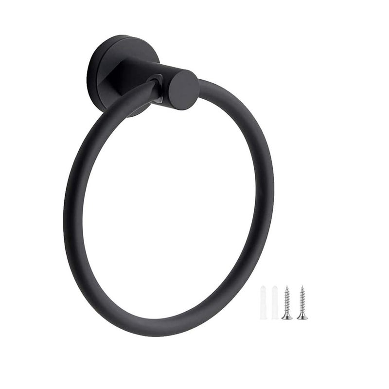 Matowy czarny wieszak na ręczniki ścienny ze stali nierdzewnej 304, okrągły, do łazienki i kuchni (czarny)