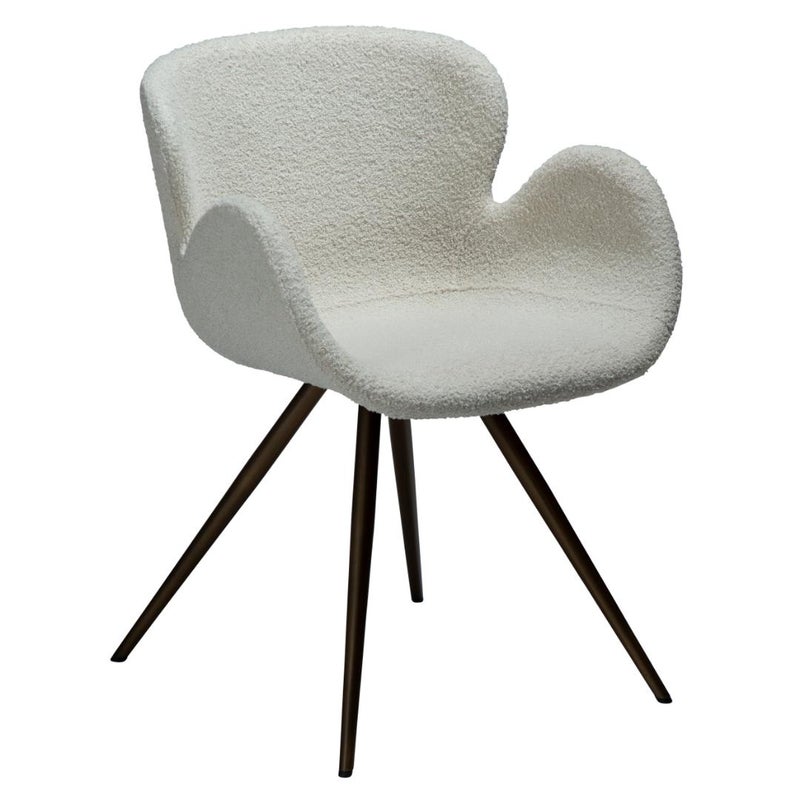 Gaia Dan-Form krzesło stołowe z podłokietnikami bouclé biały.