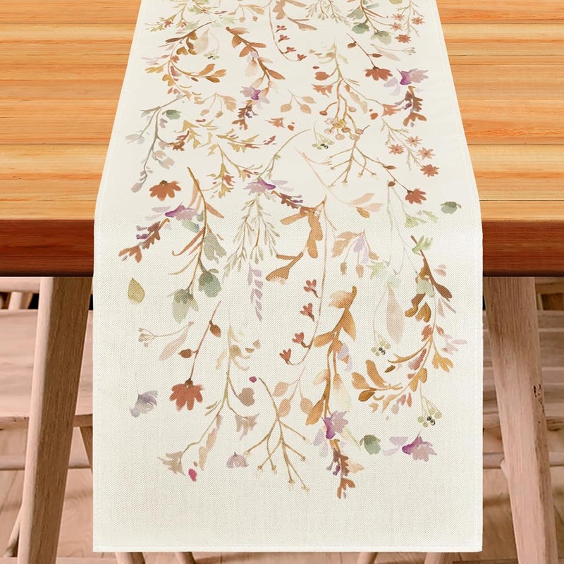 Bieżnik jesienny, lniany obrus, bieżnik jesienny, kwiatowy, jesienny, sezonowy, kuchenny, 33 x 183 cm