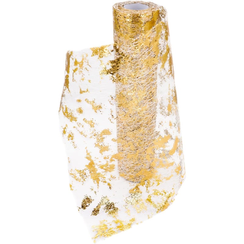 Bieżnik stołowy z siateczki z folii złotej, 28 cm x 9 m, bieżnik z poliestru, metaliczna wstążka dekoracyjna na stół