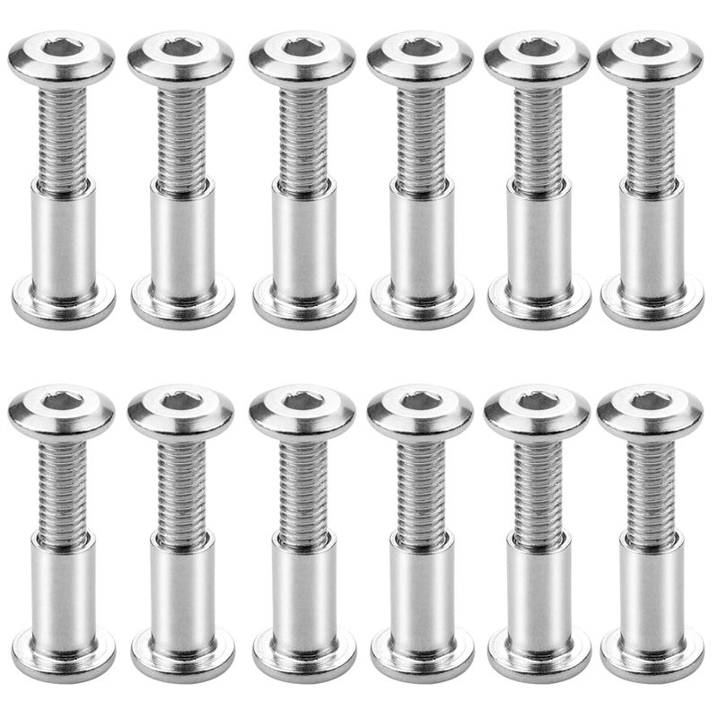 12 szt. śrub M6 x 20 mm z łbem płaskim i gniazdem sześciokątnym, z nakrętką tulejową