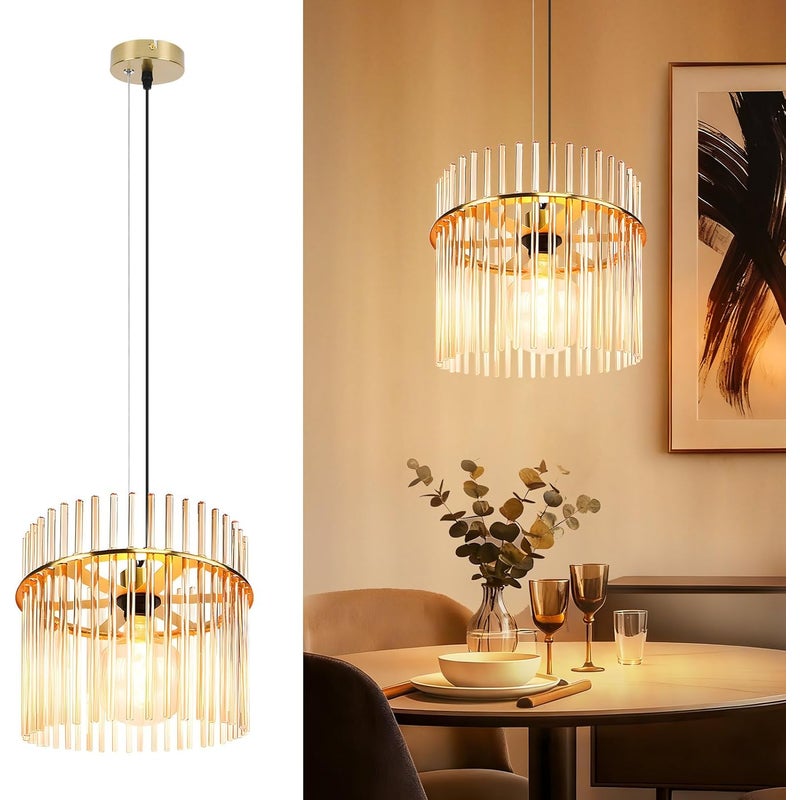 Lampa wisząca Nettlife z jednym płomieniem, nad stół jadalny, lampa wisząca ze szkła E27, lampa wisząca w stylu retro w kolorze złotym (bez żarówki).