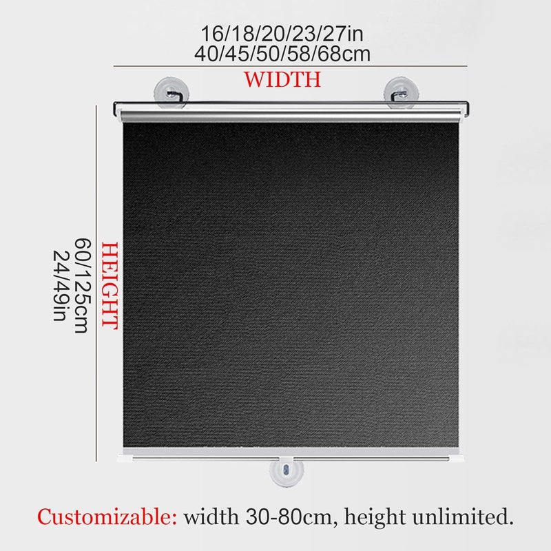 Roleta przyssawkowa - zwijana osłona przeciwsłoneczna - zaciemniająca, chroniąca przed słońcem - zasłona zapewniająca prywatność - czarna, 68 x 125 cm