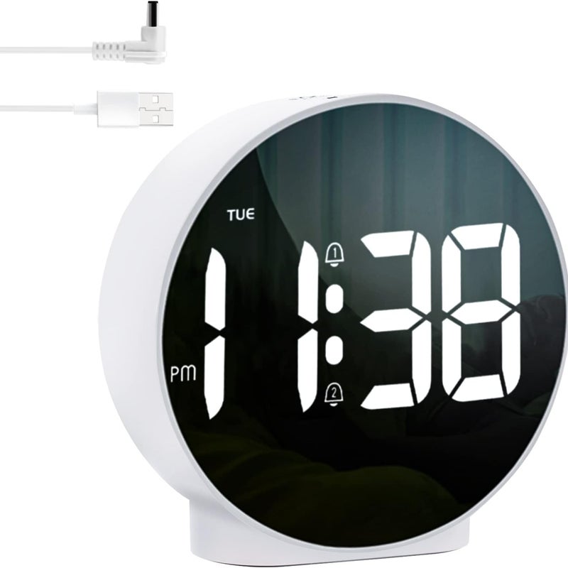Kompaktowy cyfrowy budzik LED na stolik nocny, elektryczny budzik z podwójnym alarmem, ręcznym ściemniaczem, funkcją drzemki i pamięci oraz 3 trybami