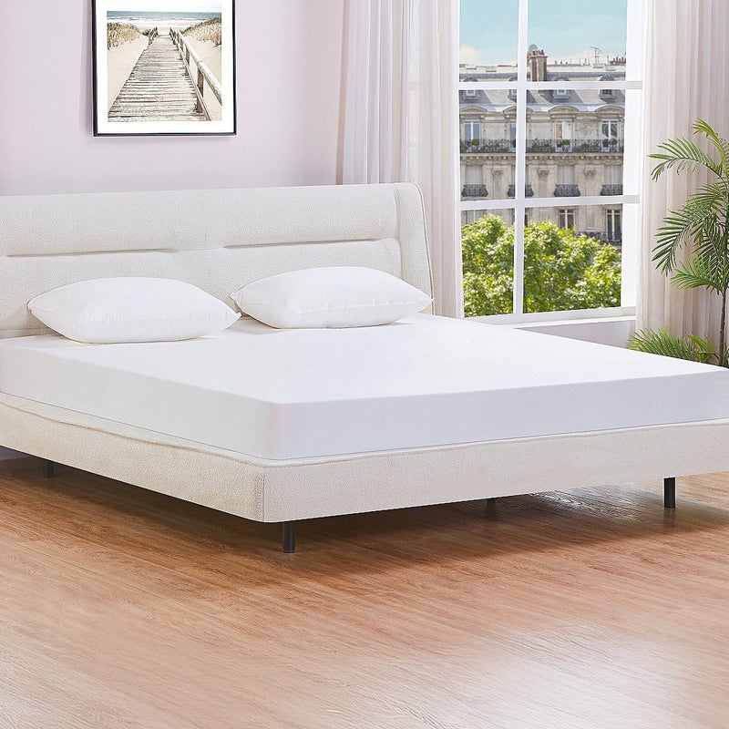 Łóżko 180 x 200 cm - Tkanina z bukli - Beż + Materac - ISYDE