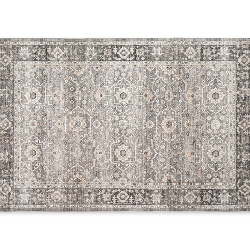 Dywan Sahra 160x230 cm – nowoczesny styl perski w odcieniach szarości i błękitu, antypoślizgowy i zmywalny