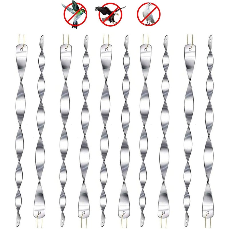 (Srebrny) 10 szt. odstraszaczy ptaków, odblaskowy odstraszacz ptaków, 30 cm, 360 stopni, odblaskowa, świecąca spirala na balkony, drzewa