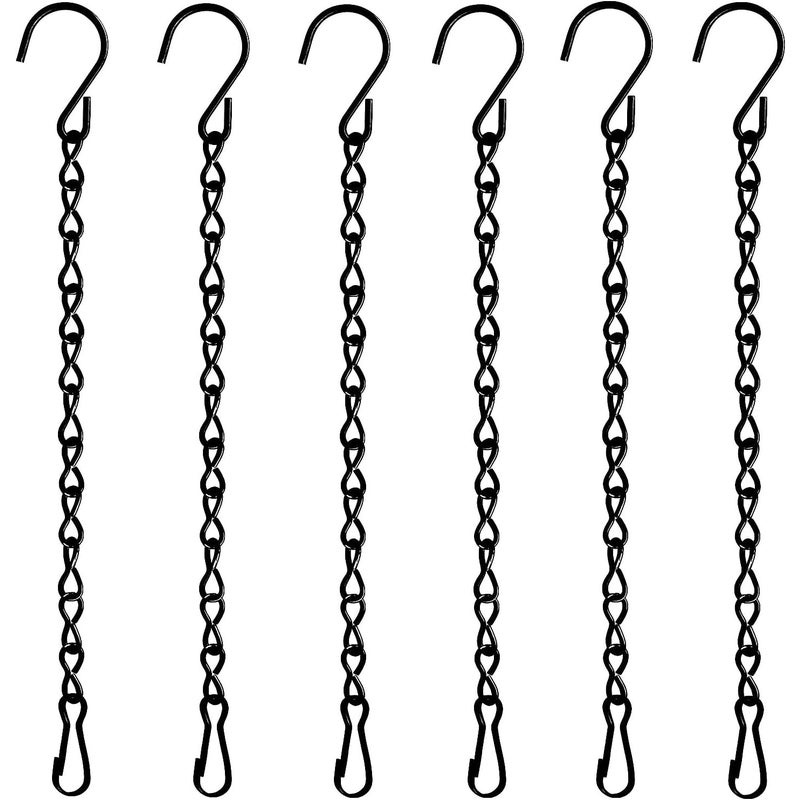 Zestaw 6 solidnych czarnych łańcuchów wiszących - 33 cm - do stosowania na doniczkach, karmnikach dla ptaków, latarniach, tablicach ogłoszeniowych i