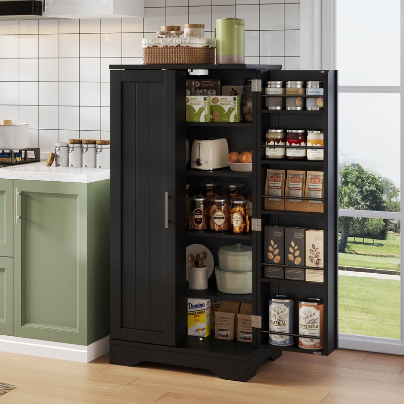 Kredens kuchenny z 2 drzwiami i regulowanymi półkami - 60 x 40 x 120 cm - LED - MDF - do kuchni, jadalni - czarny