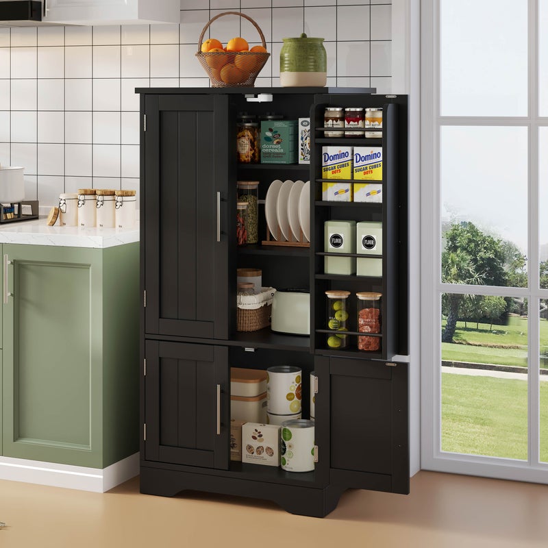 Kredens kuchenny z 4 drzwiami i regulowanymi półkami - 60 x 40 x 120 cm - LED - MDF - do kuchni, jadalni - czarny