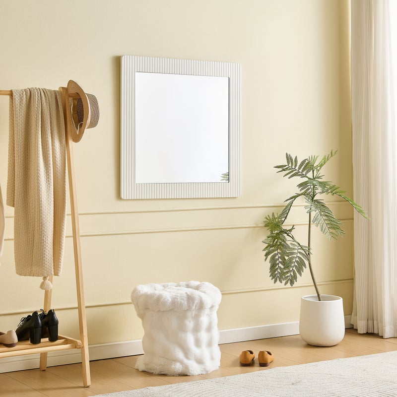 Lustro ścienne kwadratowe - 80 x 80 x 1,5 cm - Ponadczasowy design - Do sypialni i salonu - MDF - Białe