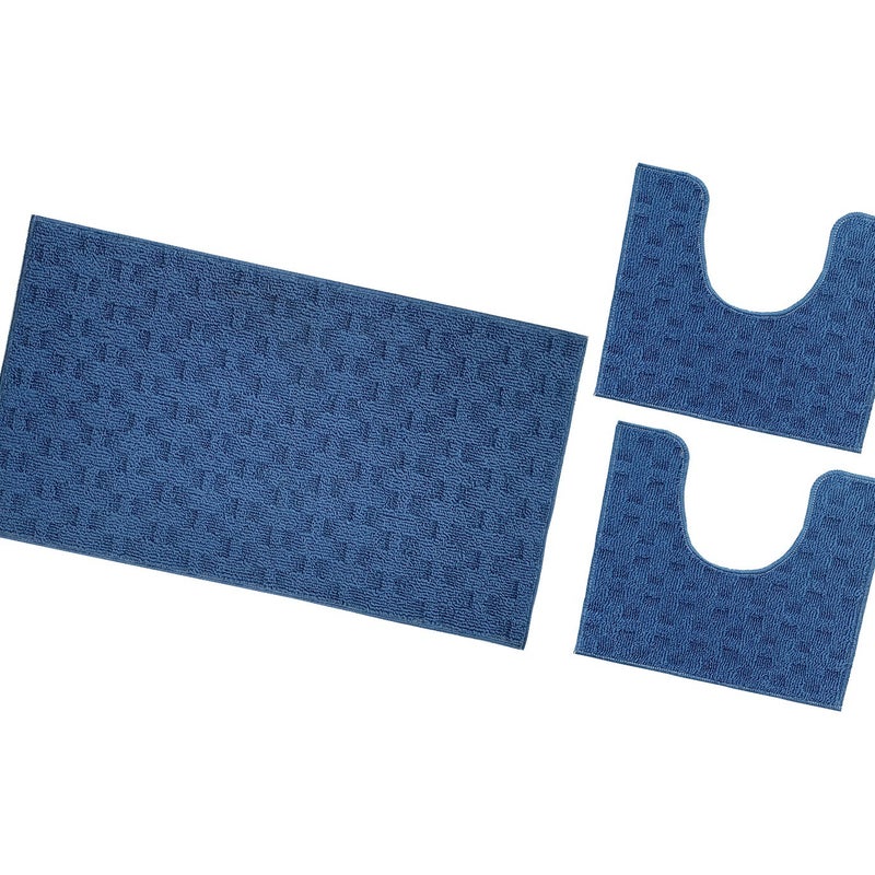 Dywanik łazienkowy 3D Miękki Spleciony Chłonny Antypoślizgowy Zmywalny Dywanik Nocny Zestaw 3-Częściowy Niebieski