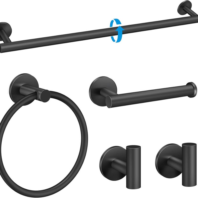 Wieszak na ręczniki łazienkowe 60 cm, montowany na ścianie – zestaw 5 elementów (pierścień na ręczniki, 2 haczyki, dozownik papieru toaletowego)