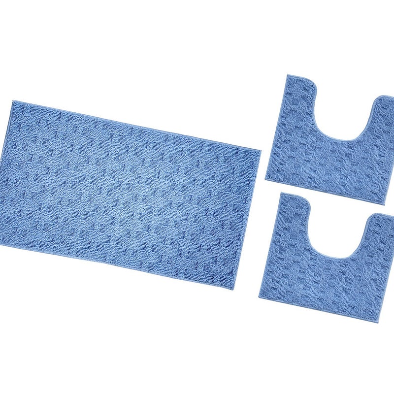 Dywanik łazienkowy 3D Miękki Spleciony Chłonny Antypoślizgowy Zmywalny Dywanik Nocny Zestaw 3-Częściowy Jasnoniebieski