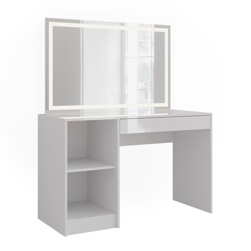 Vicco Stół toaletowy Sherry, Biały/biały wysoki połysk, 119.8 cm z lustrem LED