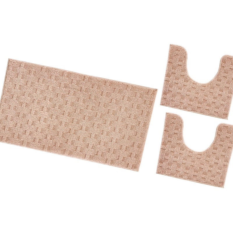 Dywanik łazienkowy 3D Miękki Spleciony Chłonny Antypoślizgowy Zmywalny Dywanik Nocny Zestaw 3-Częściowy Łosośowy